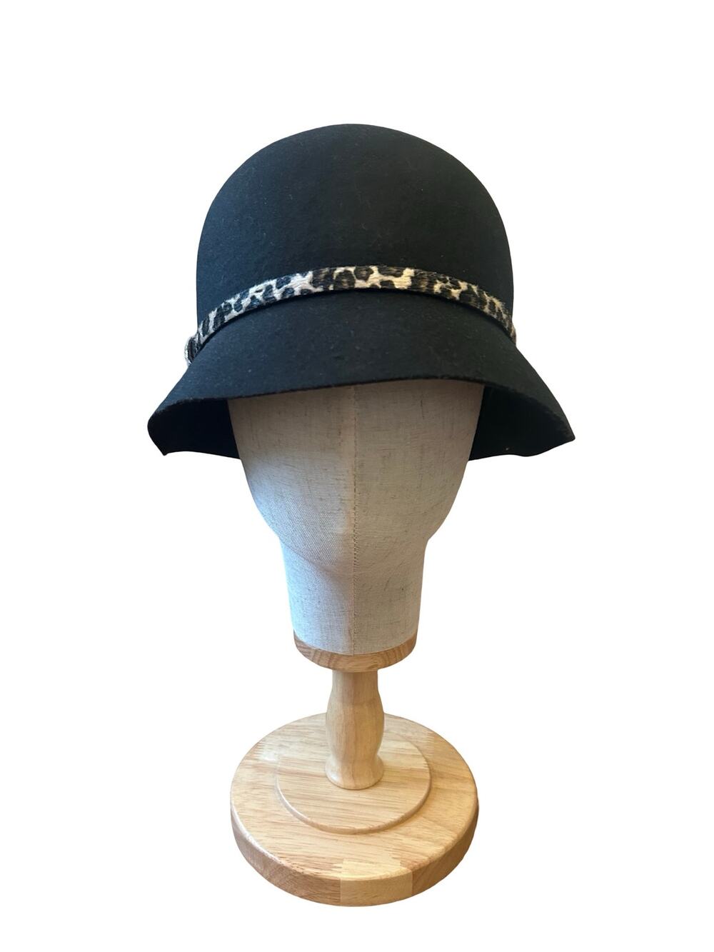 Kate Landry Wool Cloche Hat with Cheetah Trim